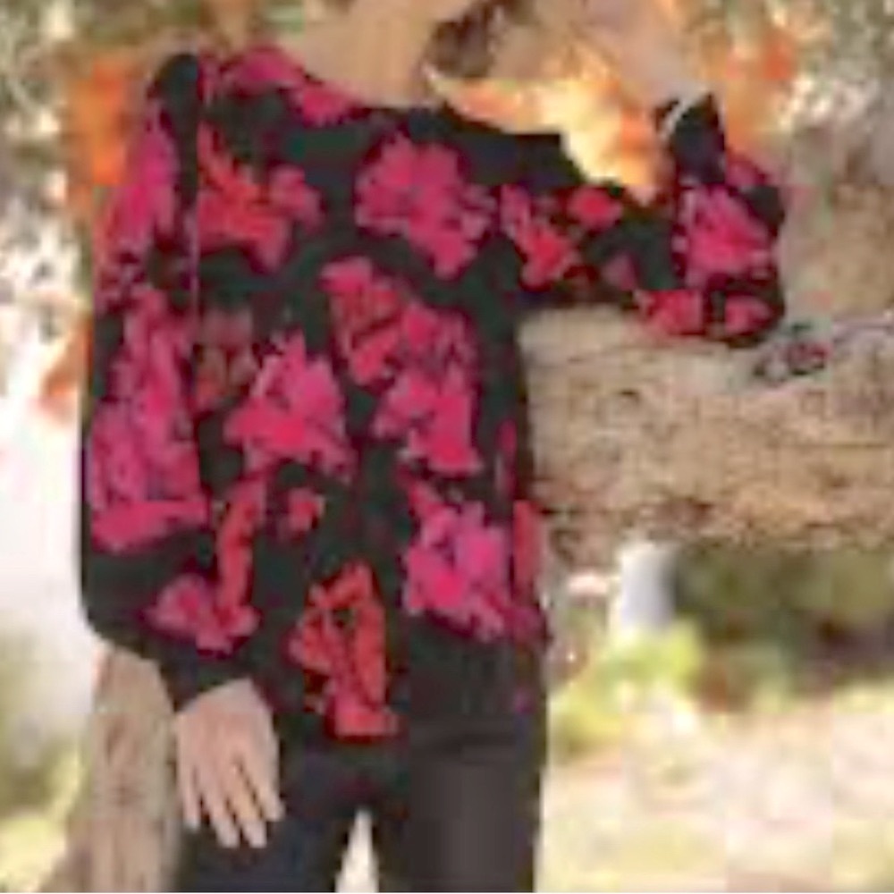 Black and Pink Floral Crew Neck Sweater